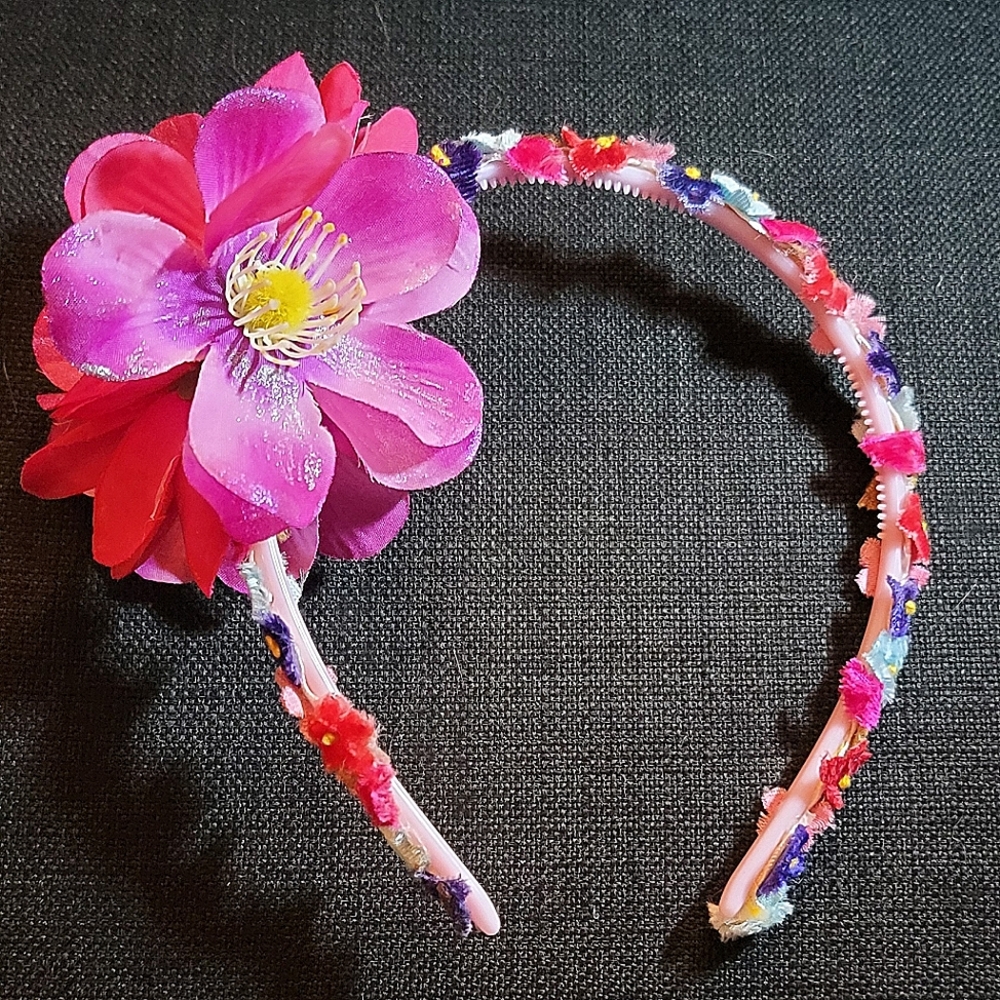 Peony Tropical Floral Pink Headband with Vintage Velvet trim Flower Trim.